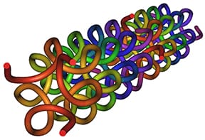 Collagen is assembled from many protein chains that are linked together and shaped like a helix.
